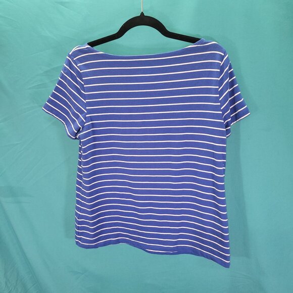 Striped Blue & White Boat Neck Top By Rafaella Size PM - Picture 8 of 11
